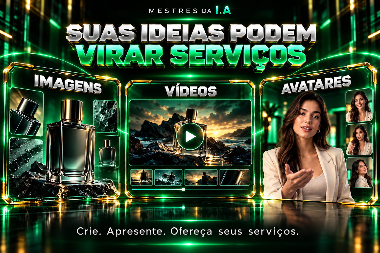Exemplos de serviços: imagens de produtos, vídeos e avatares virtuais.